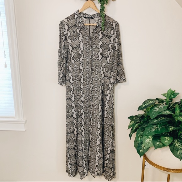 Zara Black and White Snake Print Maxi Dress - Picture 1 of 9
